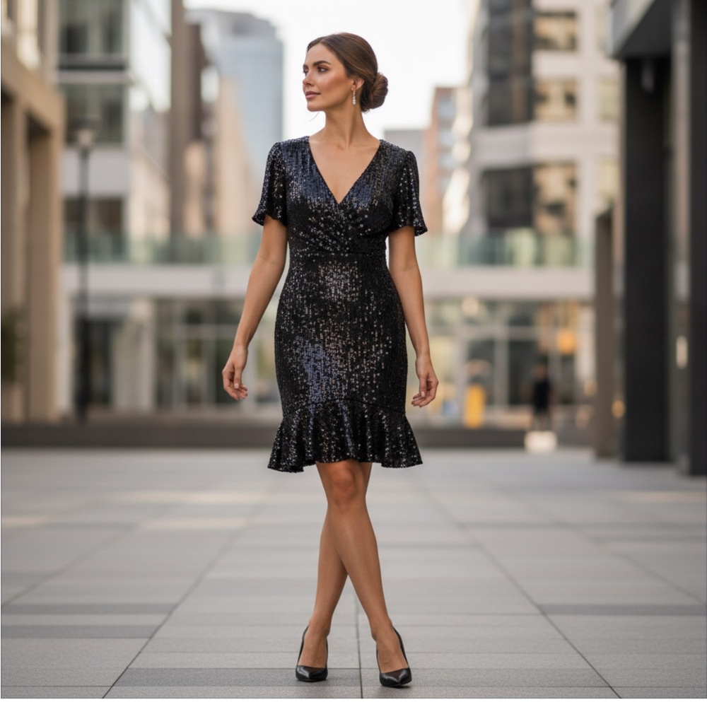 Silver Sequin v-neck Dress